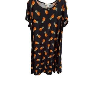 Jamie & Layla shift black With  Pineapples dress short sleeve Size L